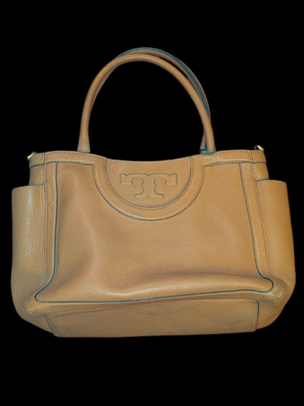 Tory Burch Serif T Satchel Brown Leather Hand Bag Purse No Shoulder Strap